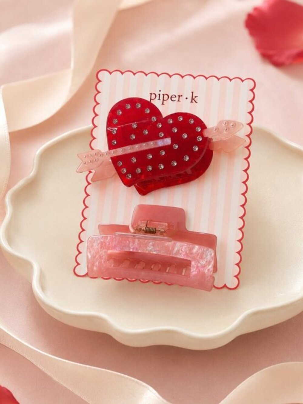 Piper K Heart Arrow Rhinestone Hair Clip Set Pink Red Valentine Y2K NWT